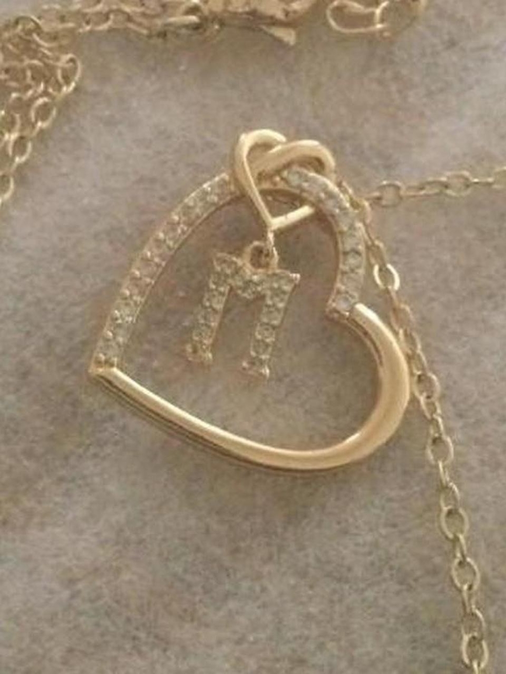 Rhinestone Heart Initial M Necklace